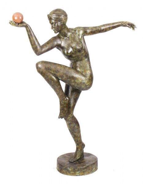 Vintage Art Deco Bronze Statue of Dancing Lady with Ball Late 20th Cent | Ref. no. 09878c | Regent Antiques
