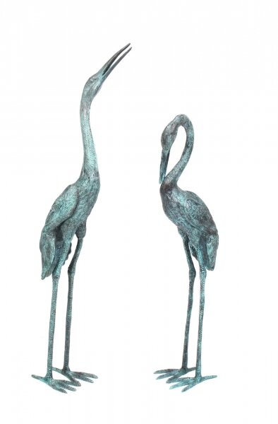 Vintage Pair of Life Size Bronze Cranes with Green Patina Late 20th Century | Ref. no. 09878g | Regent Antiques