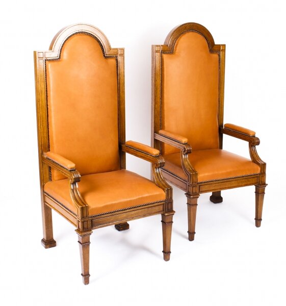 Antique Pair of Victorian Oak & Leather High Back Throne Chairs Ca 1870 19th C | Ref. no. 09894 | Regent Antiques