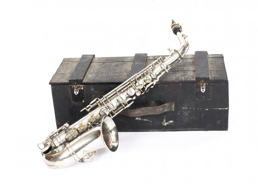Antique French Silver Plated Saxophone with Playing Booklet Couesnon et Cie 1929 | Ref. no. 09923 | Regent Antiques