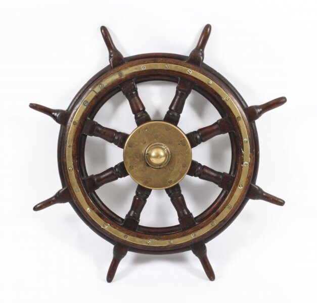 Antique 74cm  Oak and Brass Set 8-Spoke Ships Wheel C 1880 19th Century | Ref. no. 09937a | Regent Antiques