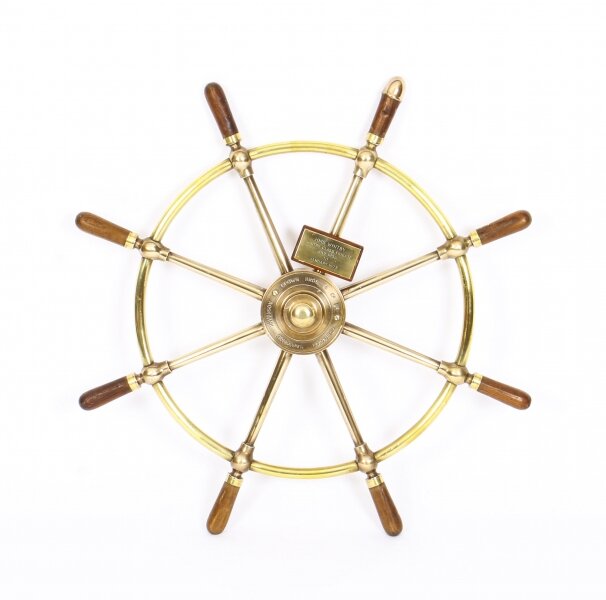 Mid Century 8-Spoke Brass & Walnut Ships Wheel HMS Whitby  Brown Bros | Ref. no. 09938 | Regent Antiques