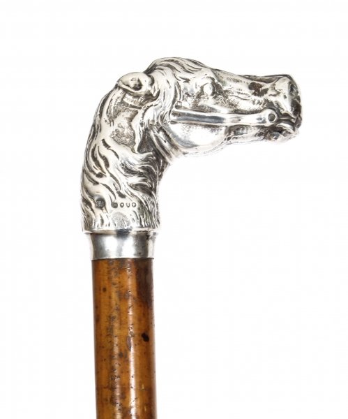 Antique Walking Cane Stick Sterling Silver Horse Head Handle 1888 19th Century | Ref. no. 09941 | Regent Antiques