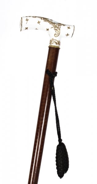 Antique German Hand Painted Porcelain Pommel Walking Stick Cane 19th C | Ref. no. 09942 | Regent Antiques