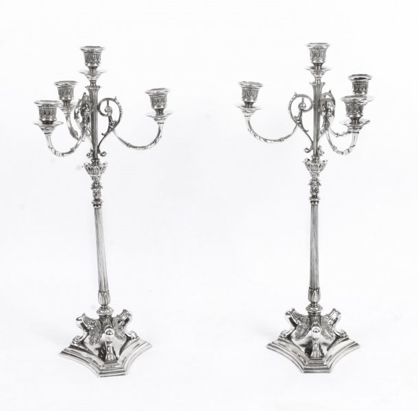 Antique Pair Victorian Silver Plated Four-Light Candelabra by Elkington c.1870 | Ref. no. 09948 | Regent Antiques