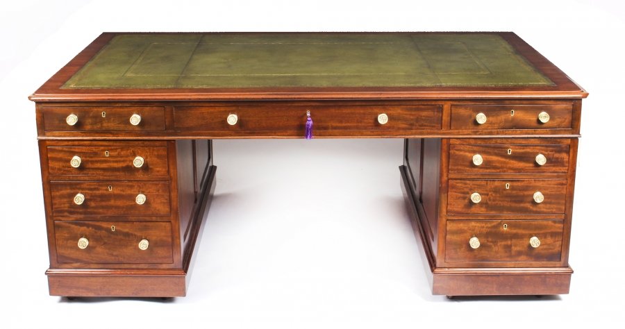 Antique  Flame Mahogany Partners Pedestal Desk by Edwards & Roberts   19th C | Ref. no. 09992 | Regent Antiques
