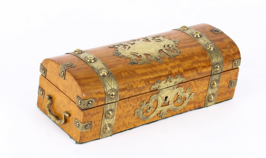 Antique Victorian Satinwood and Cut Brass Glove Box c.1850 19th Century | Ref. no. 09998 | Regent Antiques
