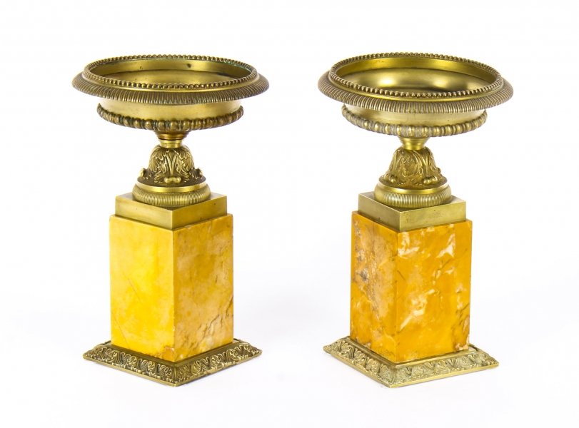 Antique Pair Gilt-Bronze and Sienna Marble NeoClassical Mantel Urns 19thC C1850 | Ref. no. A1021 | Regent Antiques