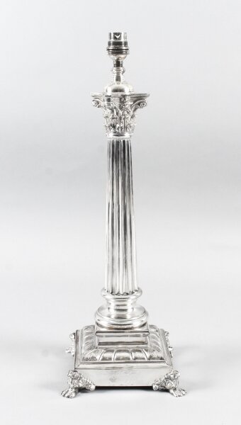 Antique Victorian Silver Plated Corinthian Column Table Lamp Ca 1880 19th C | Ref. no. A1047 | Regent Antiques