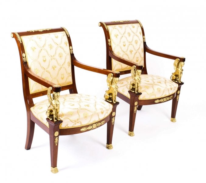 Pair of French Egyptian Revival Mahogany & Ormolu Armchairs Mid of 20th Century | Ref. no. A1061 | Regent Antiques
