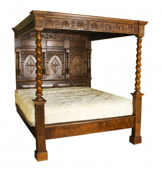 Vintage King Size Jacobean Four Poster Bed With Canopy Mid 20th Century | Ref. no. A1097 | Regent Antiques