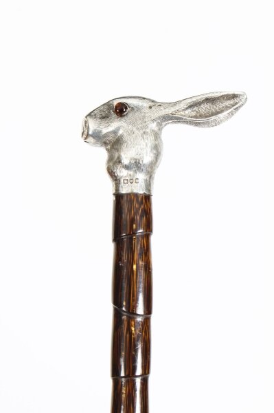 Antique Walking Stick Cane Silver Hare\'s Head Pommel by Brigg of London 1902 | Ref. no. A1197 | Regent Antiques