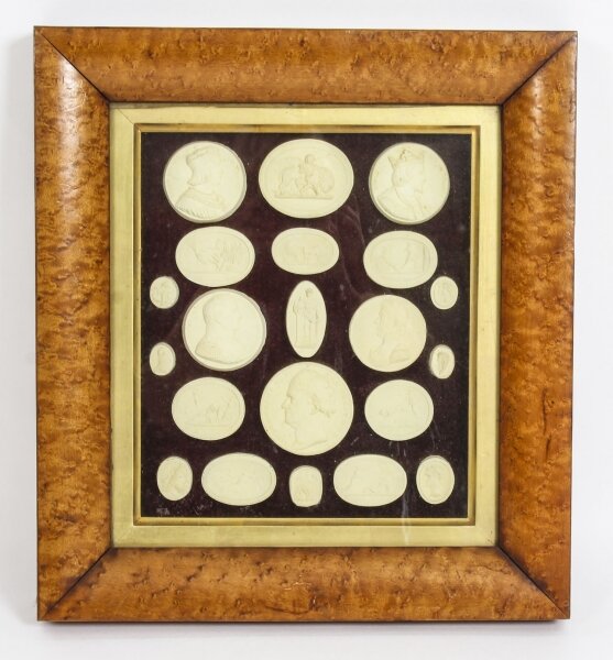 Antique Arrangement 21 Grand Tour Historical Intaglios Maple Frame 19th C | Ref. no. A1199 | Regent Antiques