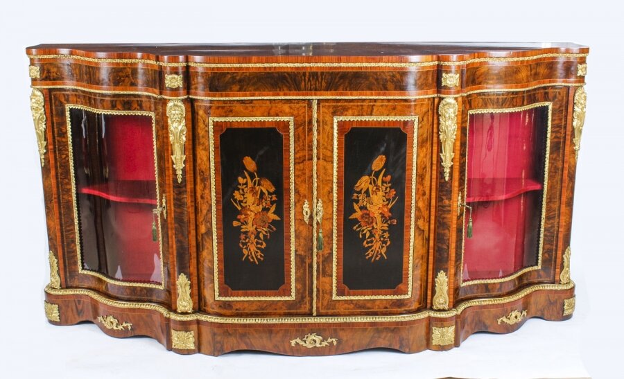 Antique Victorian Burr Walnut &  Marquetry Serpentine Credenza c.1860 19th C | Ref. no. A1280 | Regent Antiques