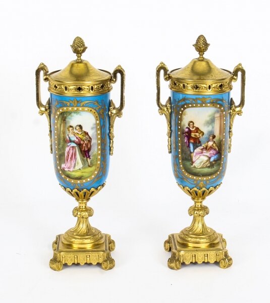 Antique Pair French Bleu Celeste Ormolu Mounted Sevres Lidded vases 19th C | Ref. no. A1300 | Regent Antiques
