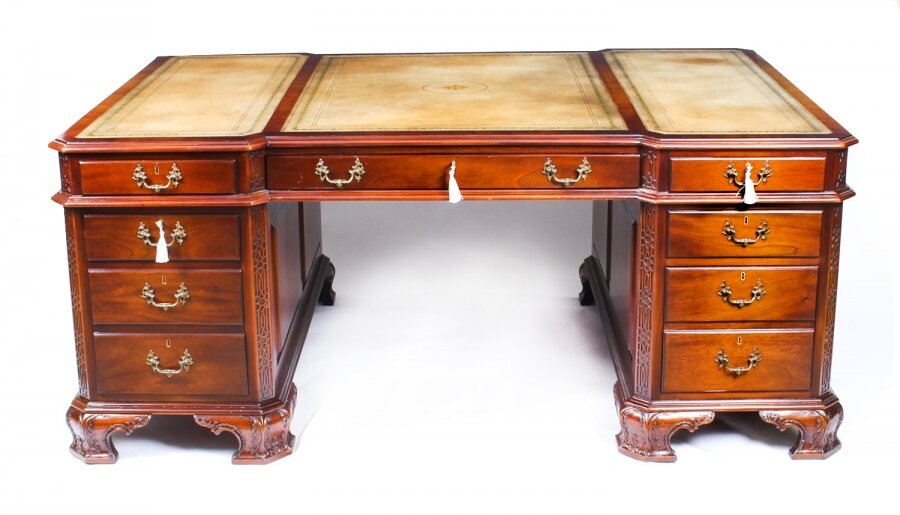 Antique 6ft Mahogany Chippendale Revival  Partners Pedestal Desk C1920 | Ref. no. A1308 | Regent Antiques
