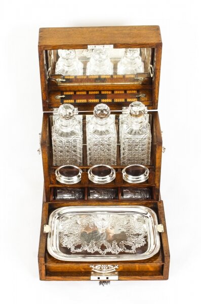 Antique English Victorian Oak Three Crystal Decanter Tantalus Dry Bar C1870 | Ref. no. A1313 | Regent Antiques