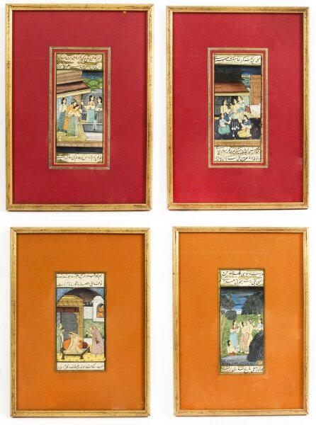 Set 4 Framed 19th Century Antique Indian Miniature Paintings Mughal Harem Scenes | Ref. no. A1323 | Regent Antiques