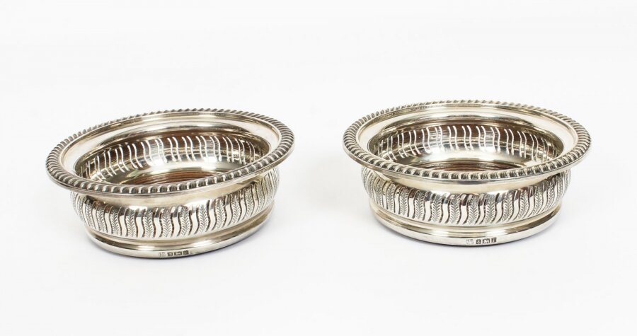 Pair Vintage Circular Sterling Silver Coasters Birmingham 1968  Mid 20th C | Ref. no. A1330 | Regent Antiques