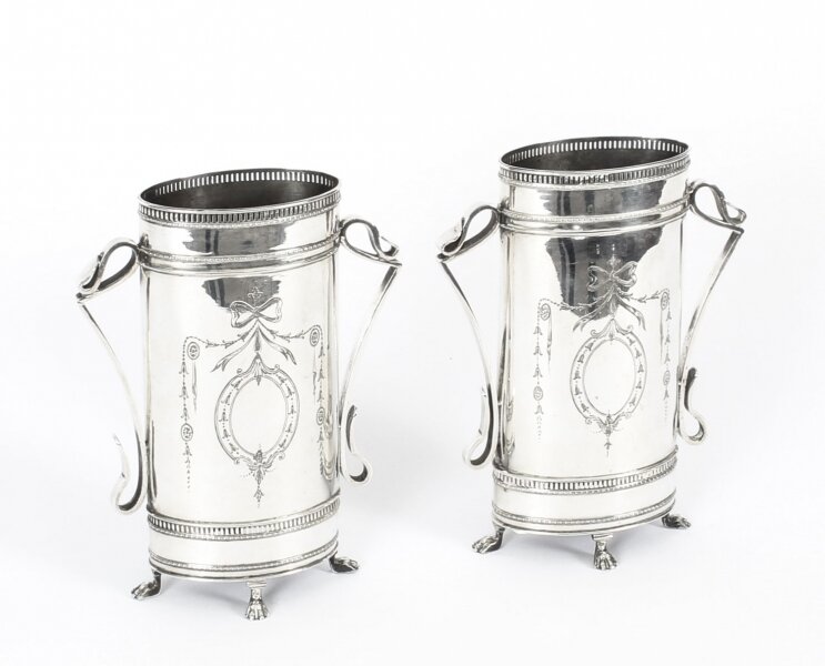 Antique Pair Victorian Neoclassical Silver Plate Vases Circa 1880 19th C | Ref. no. A1375 | Regent Antiques