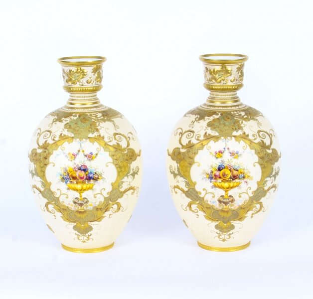 Antique Rare Pair Royal Crown Derby Blushed Porcelain Vases 19th Century | Ref. no. A1406 | Regent Antiques
