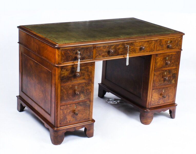 Antique Victorian Burr Walnut Pedestal Desk 19th C | Ref. no. A1432 | Regent Antiques