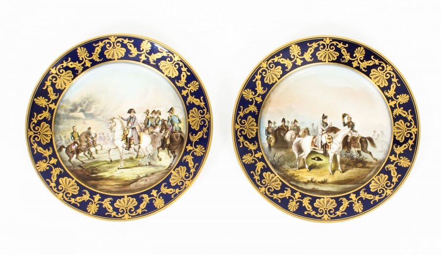 Antique Pair Sevres Napoleon Cabinet Plates Mentmirail Imp de Sevres 19th C | Ref. no. A1445 | Regent Antiques