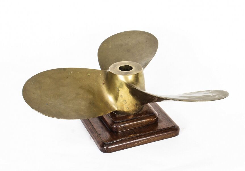Antique Nautical  Oak Mounted Brass Three Blade Propeller 1913  20th Century | Ref. no. A1455 | Regent Antiques