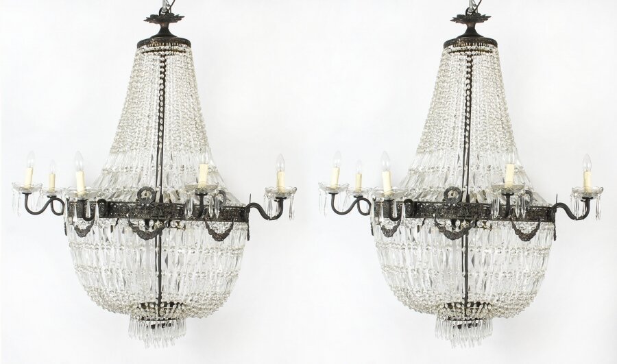 Antique Pair Louis Revival 20 light Ballroom Cut Crystal Tent Chandeliers c1920 | Ref. no. A1513 | Regent Antiques