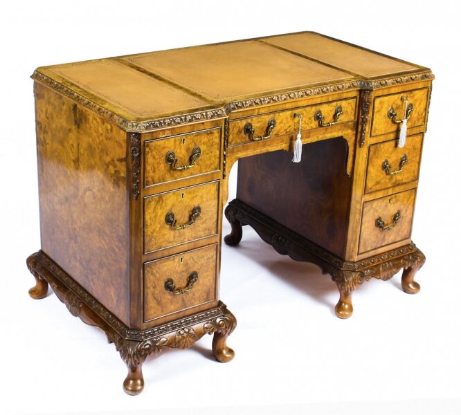Antique Edwardian Burr Walnut Pedestal Desk Circa 1900 | Ref. no. A1553 | Regent Antiques