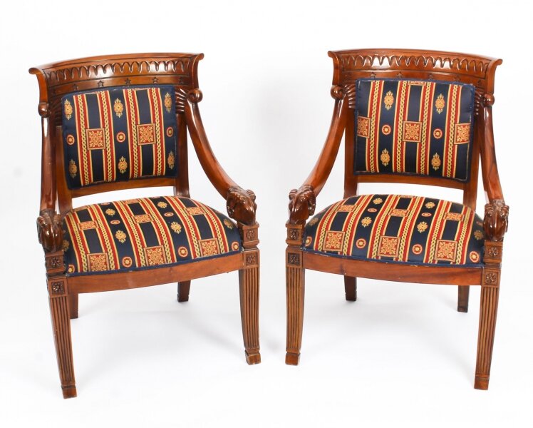 Vintage Pair Empire Revival Mahogany  Armchairs 20th C | Ref. no. A1574 | Regent Antiques