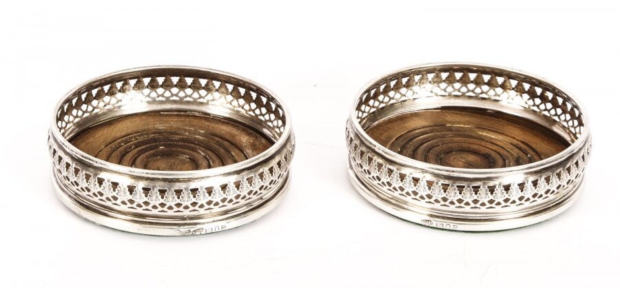 Vintage Pair  Circular Sterling Silver Coasters London 20th Century | Ref. no. A1581 | Regent Antiques