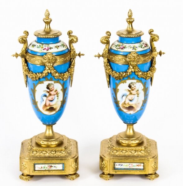 Antique Pair French Bleu Celeste  Sevres Urns P H Mourey 19th C | Ref. no. A1585 | Regent Antiques