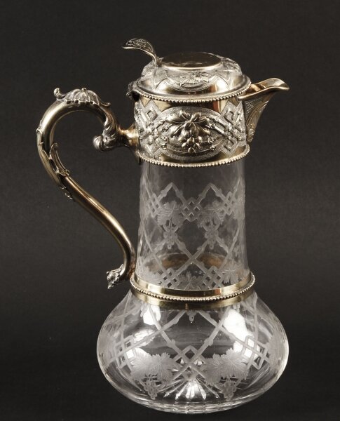 Antique Victorian Sterling Silver Gilt and Cut Crystal Claret Jug 1873 19th C | Ref. no. A1590 | Regent Antiques