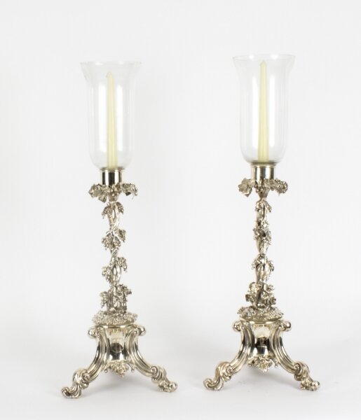 Antique Pair Victorian Silver Plated Storm Lantern Candle Sticks 19th C | Ref. no. A1658 | Regent Antiques