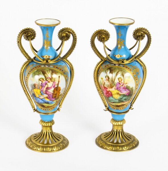 Antique Pair French Ormolu Mounted Bleu Celeste Sevres Vases 19th C | Ref. no. A1699 | Regent Antiques