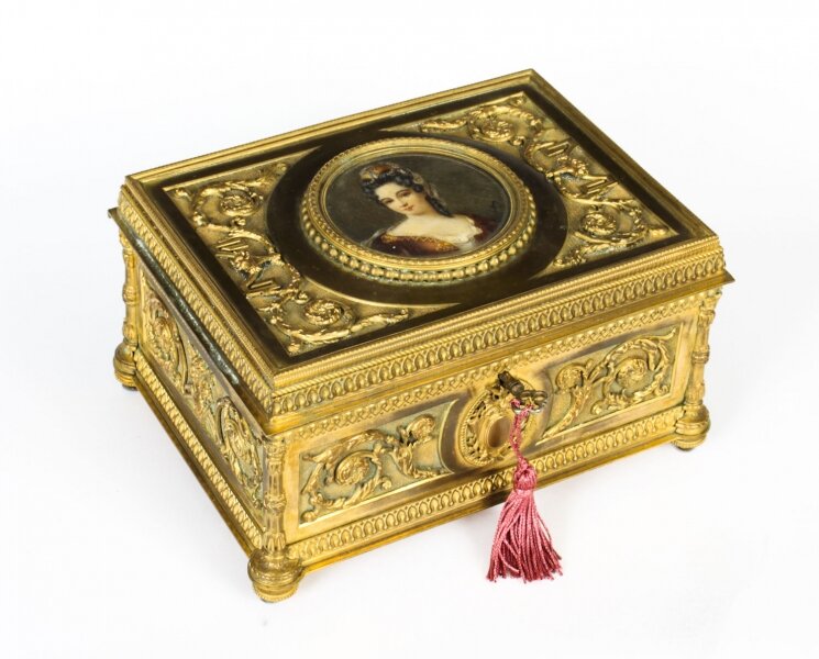 Antique French Palais Royale gilded bronze jewellery casket,  C 1820  19th C | Ref. no. A1732 | Regent Antiques