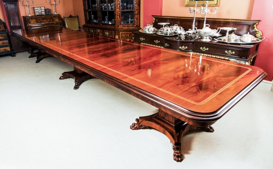 Bespoke Regency Revival 19ft Flame Mahogany Triple Pedestal Dining Table | Ref. no. A1754 | Regent Antiques