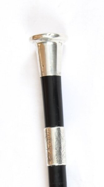 Antique Sterling  Silver Black Lacquered Walking Stick Cane 1885  19th C | Ref. no. A1764 | Regent Antiques