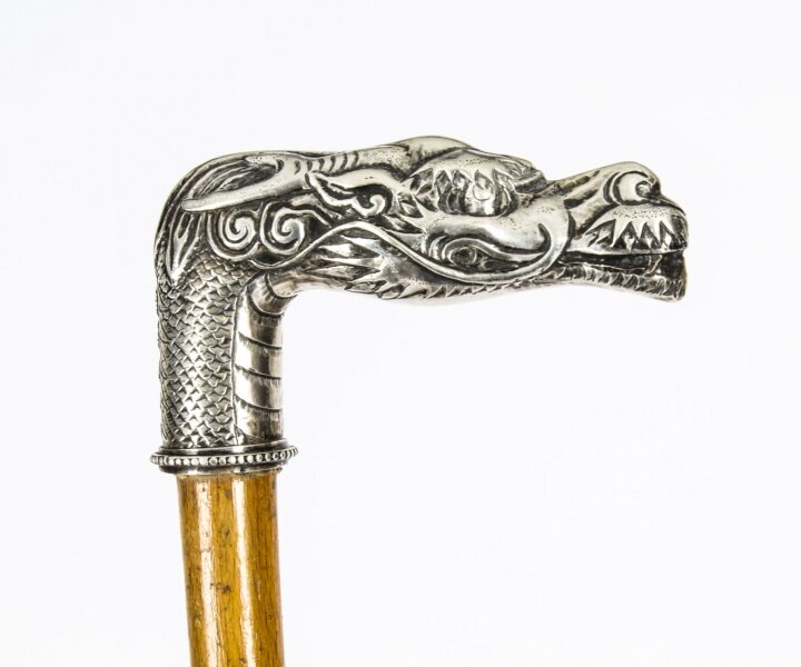 Antique French Silver Plated Dragon head Walking Cane Stick 19th Century | Ref. no. A1766c | Regent Antiques