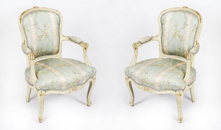 Antique Pair  Shabby Chic Louis Revival French Painted Armchairs 19th  Century | Ref. no. A1779 | Regent Antiques