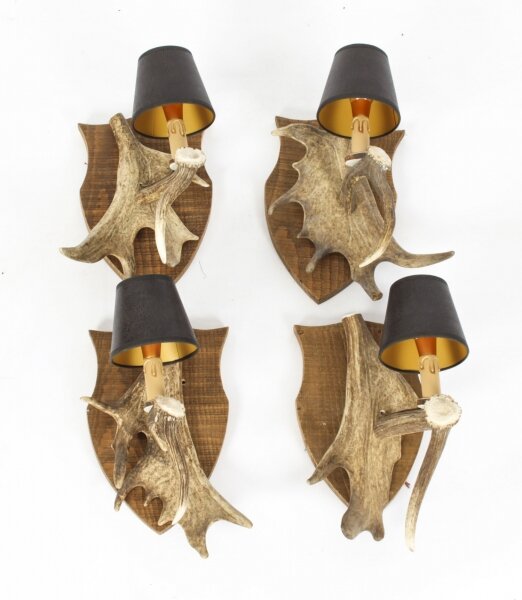 Vintage Set of Four  Red Deer Antler Wall Lights Mid 20th Century | Ref. no. A1787b | Regent Antiques