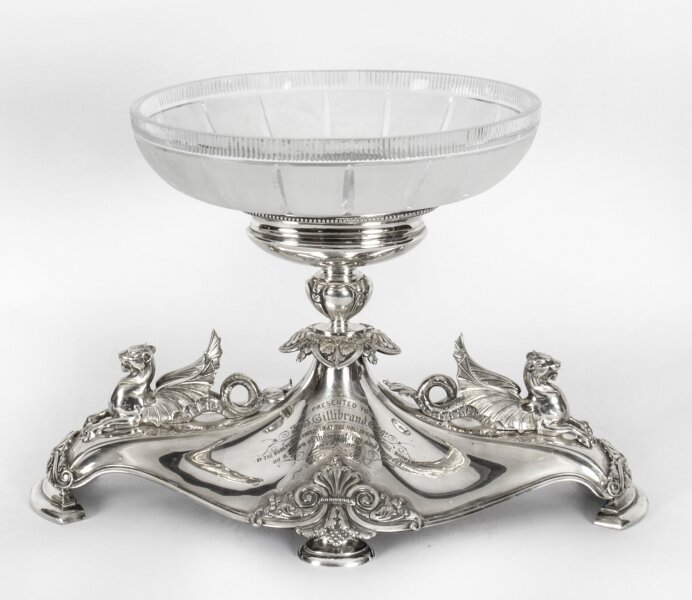 Antique Victorian Silver-plate Dragons Centerpiece Elkington  Cut Crystal 19th C | Ref. no. A1797 | Regent Antiques