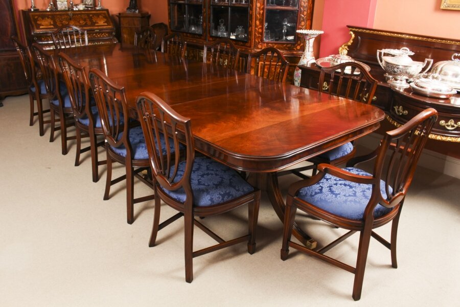 Bespoke 12 ft Three Pillar Mahogany Dining Table and 12 Chairs | Ref. no. A1808a | Regent Antiques