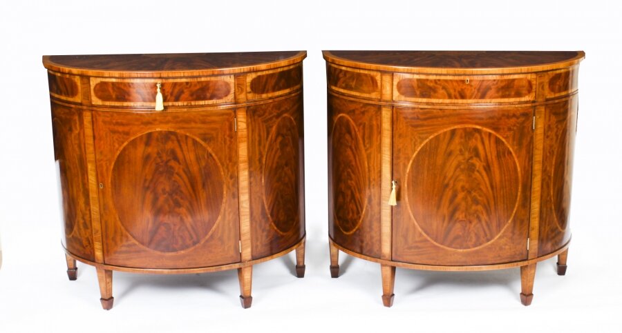 Antique Pair Edwardian Flame Mahogany Demi Lune Cabinets Circa 1900 | Ref. no. A1838 | Regent Antiques