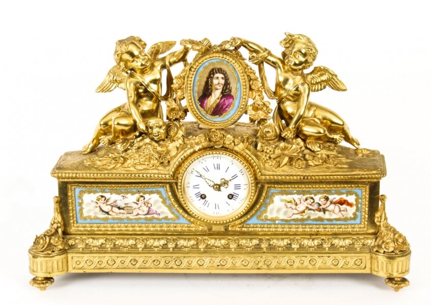 Antique French Gilt Bronze Clock with Portrait Plaque of Molière c.1860 | Ref. no. A1840 | Regent Antiques