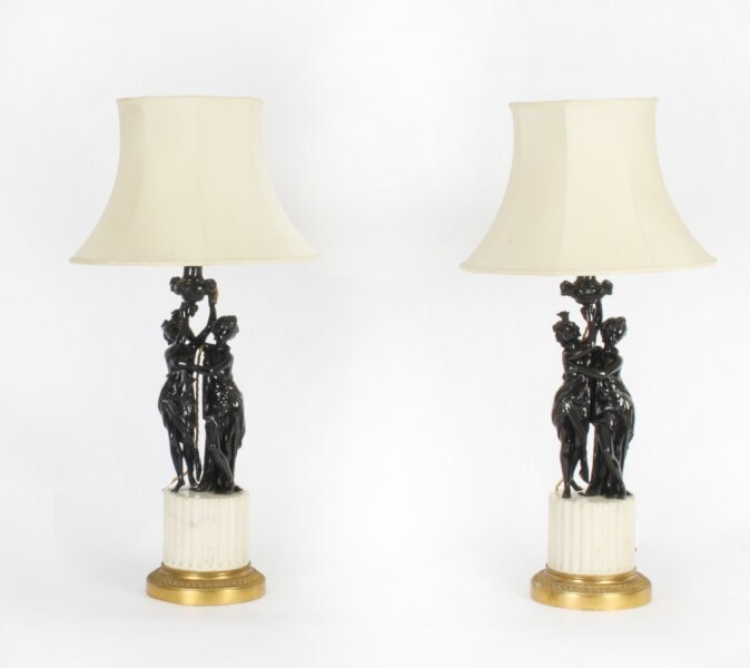 Antique Pair French Bronze  Bacchantes Marble Table Lamps Circa  19th Century | Ref. no. A1846 | Regent Antiques