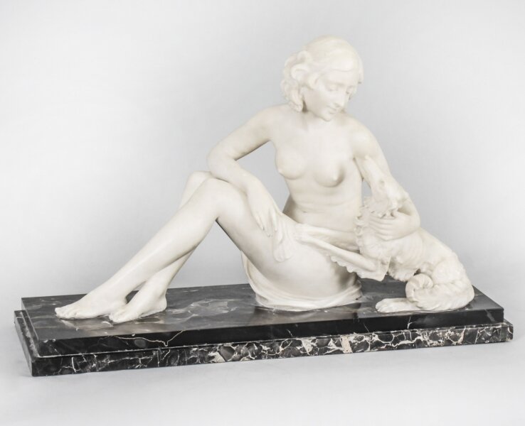 Antique French Art Deco Carrara Marble Sculpture of Reclining  Maiden C1920 | Ref. no. A1927 | Regent Antiques