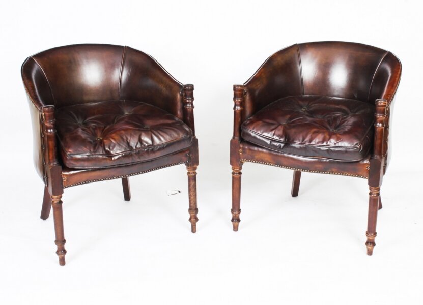 Vintage Pair English Leather Desk Chairs Mid 20th Century | Ref. no. A1934b | Regent Antiques