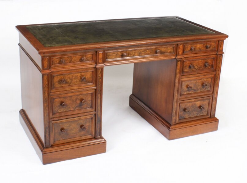 Antique Burr Walnut Pedestal Desk by Gillow & Co  c.1880 19th C | Ref. no. A1953 | Regent Antiques